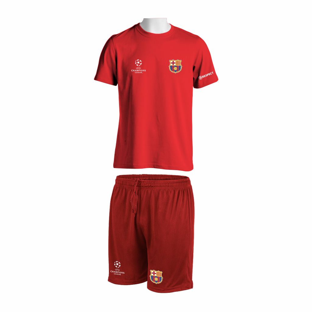 Trening Komplet Barcelona je oprema za trening koji se sastoji od majice i šorca sa štampom grbova.