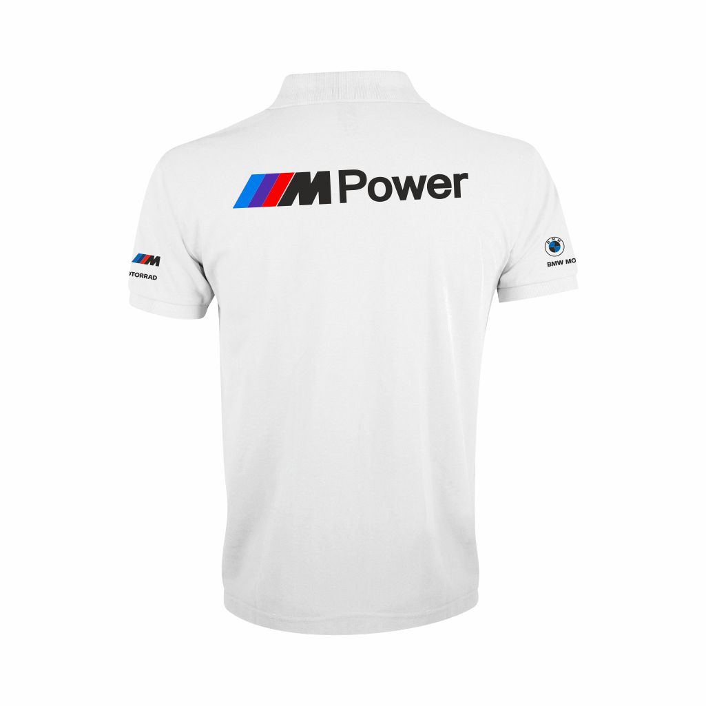 BMW M Power Polo Majica Bele Boje Pogled Sa Leđa