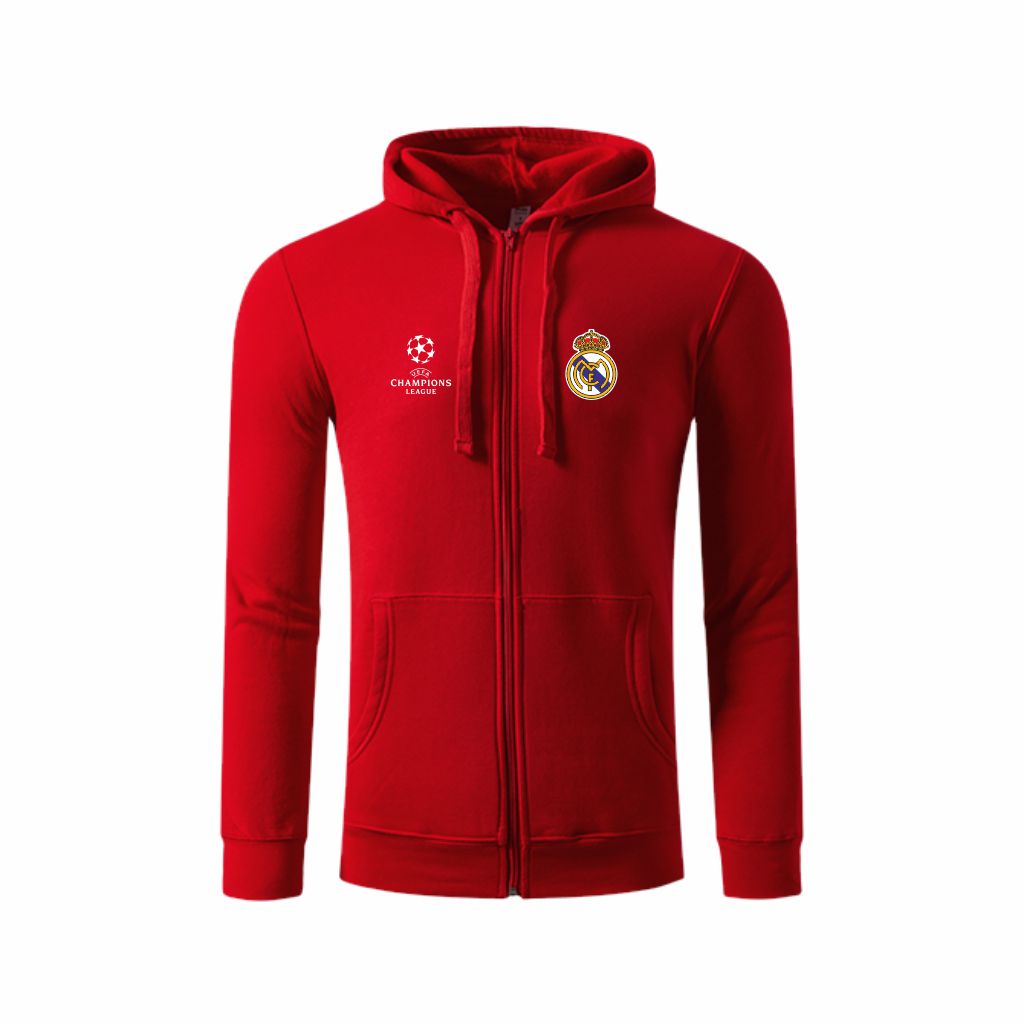 Real Madrid Zip Duks Sa Kapuljačom (Crveni) Real Madrid Zip Duks Sa Kapuljačom U Crvenoj Boji