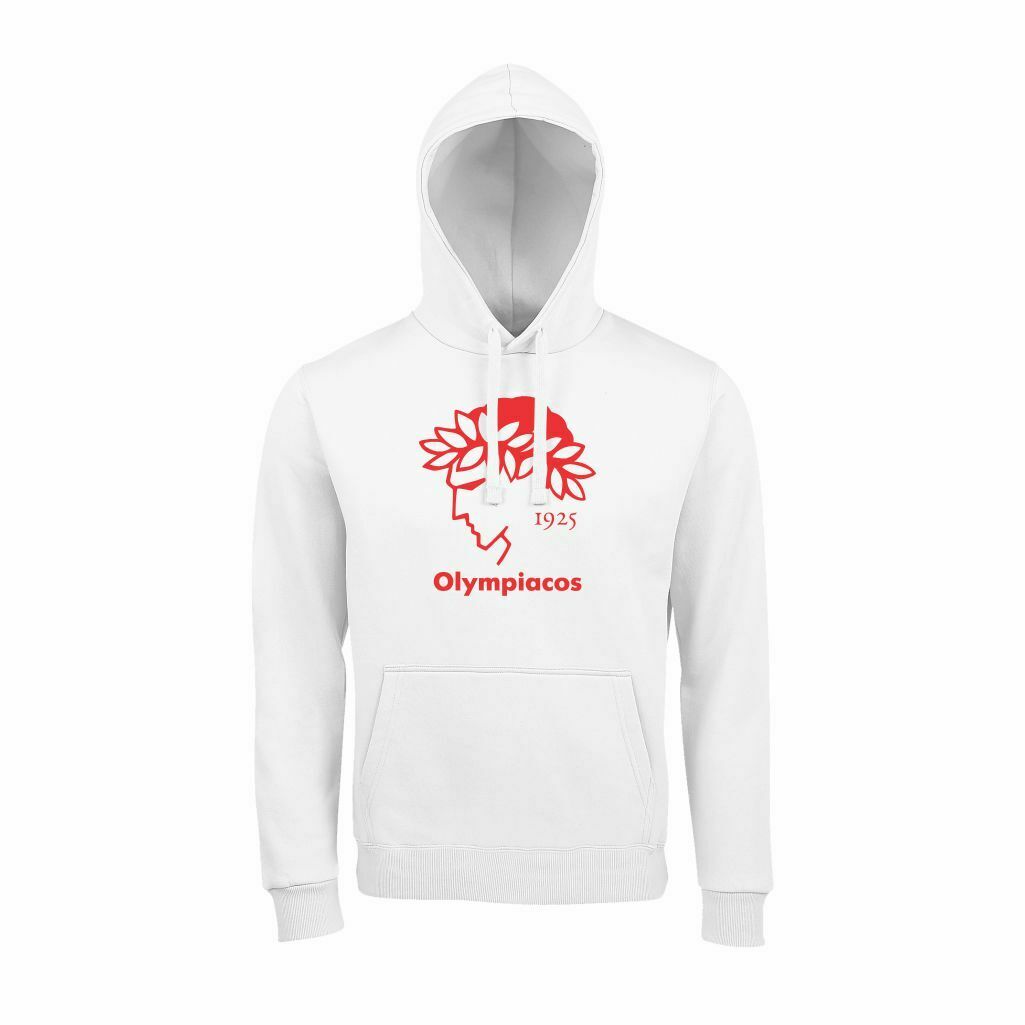 Olympiacos 1925 Duks Sa Kapuljačom (Beli) Olympiacos 1925 Duks Sa Kapuljačom Bele Boje Sa Velikim Printom Na Grudima