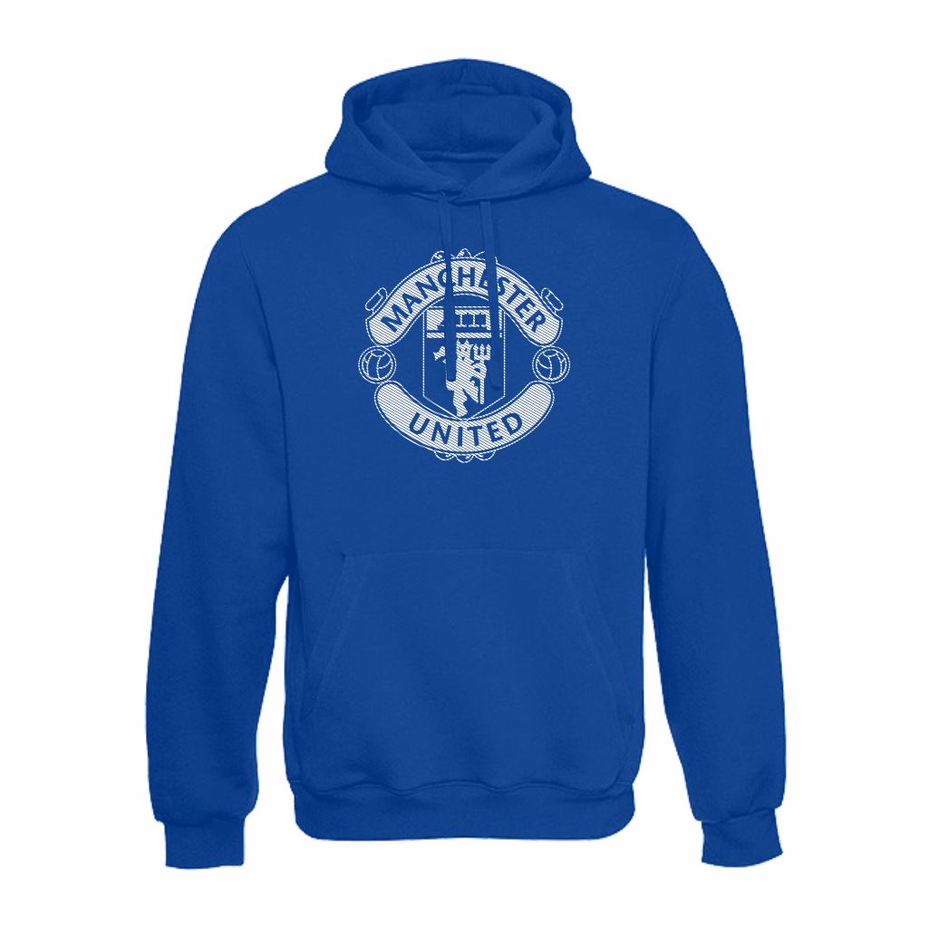 Manchester United Veliki Grb Crte Duks Sa Kapuljačom (Plavi) Manchester United Veliki Grb Crte Duks Sa Kapuljačom U Plavoj Boji