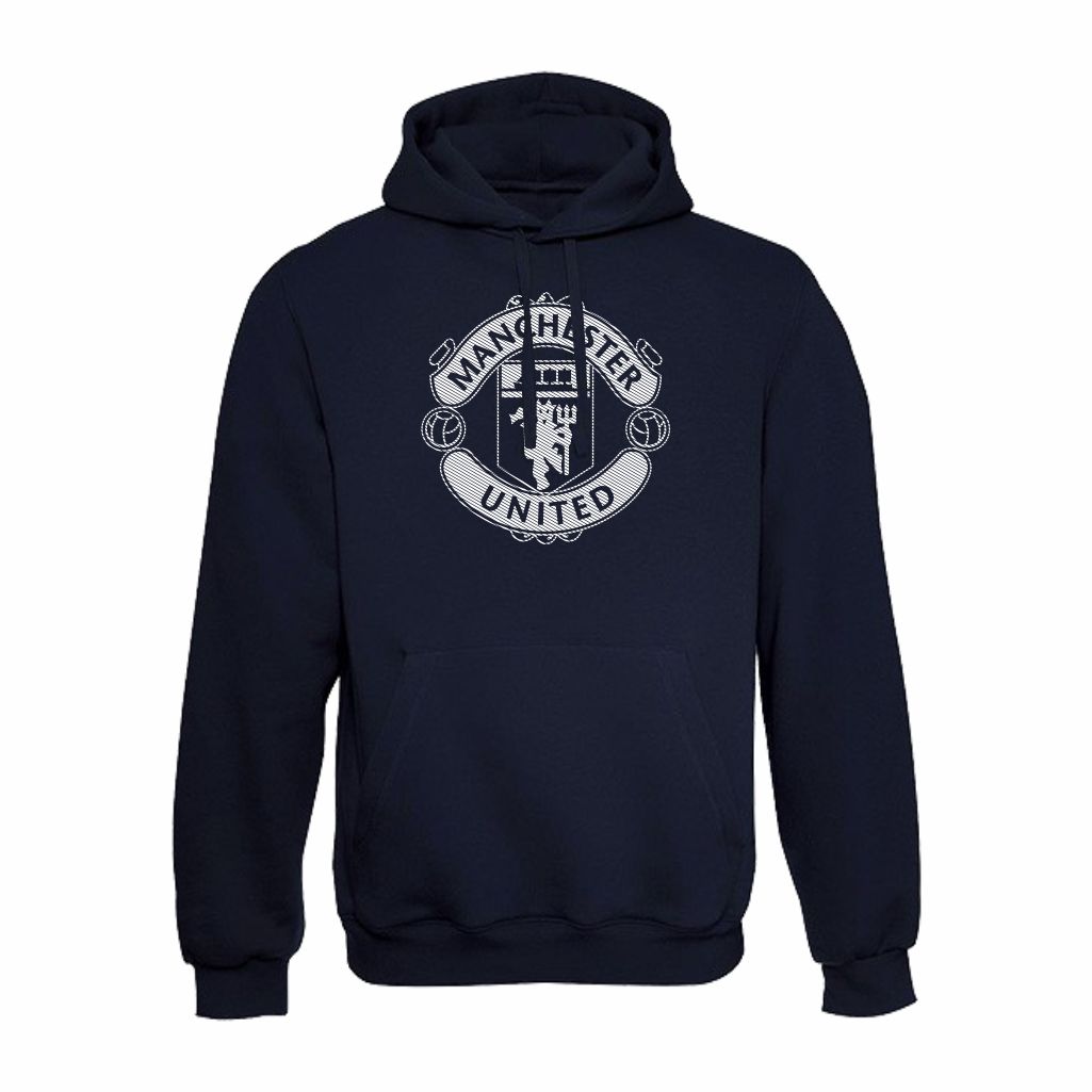 Manchester United Veliki Grb Crte Duks Sa Kapuljačom (Teget) Manchester United Veliki Grb Crte Duks Sa Kapuljačom U Teget Boji