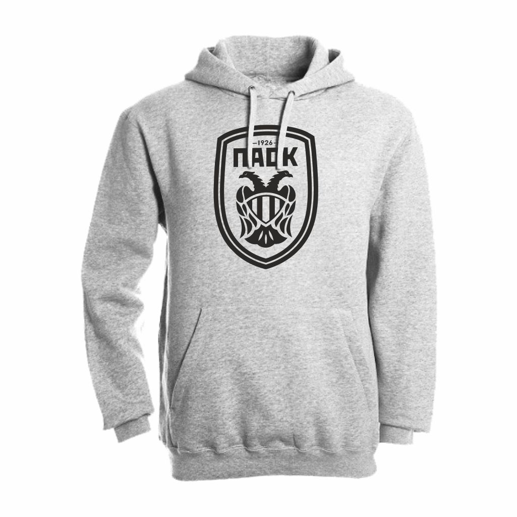PAOK Veliki Grb Duks Sa Kapuljačom (Svetlo Sivi) PAOK Veliki Grb Duks Sa Kapuljačom u Svetlo Sivoj Boji