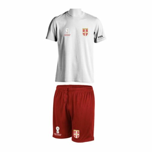 Trening Komplet Srbija-Qatar 2022 je oprema za trening koji se sastoji od majice i šorca sa štampom grbova.