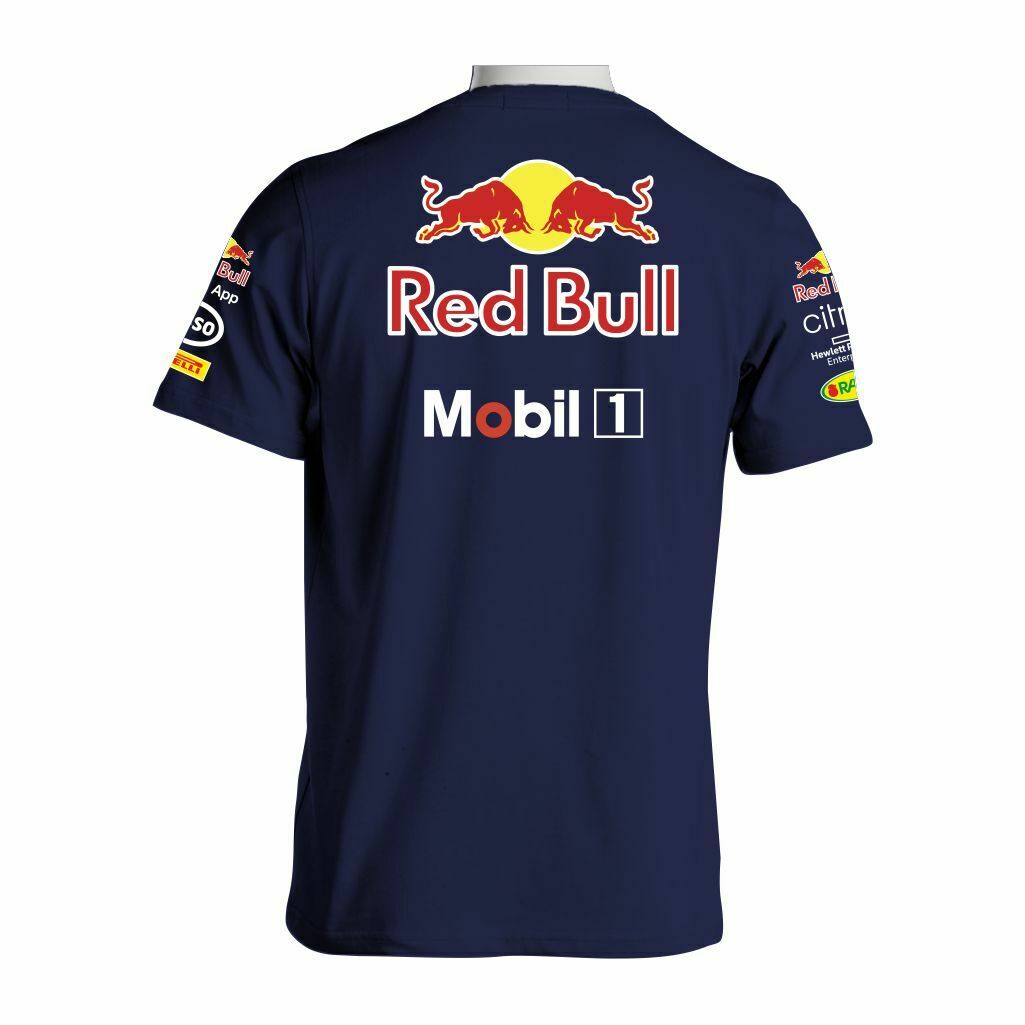 F1 Red Bull Majica (Teget) (Leđa) F1 Red Bull Majica U Teget Boji Sa Printom Svih Sponzora Pogled Leđa