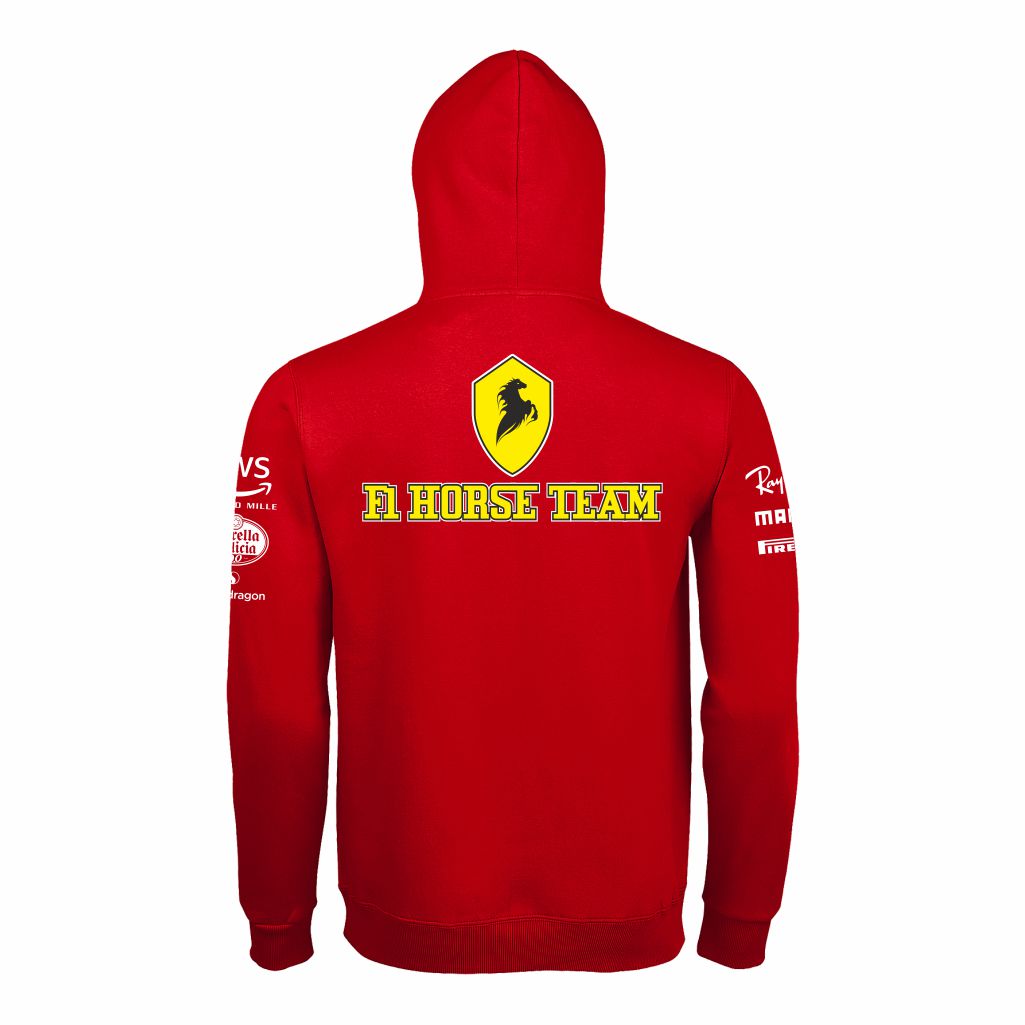 F1 Horse Team Duks Sa Kapuljčom U Crvenoj Boji Pogled Sa Leđa
