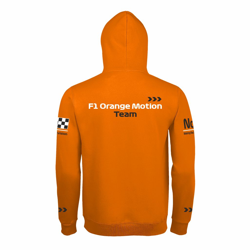 F1 Orange Motion Team Duks Sa Kapuljačom U Narandžastoj Boji Pogled Sa Leđa